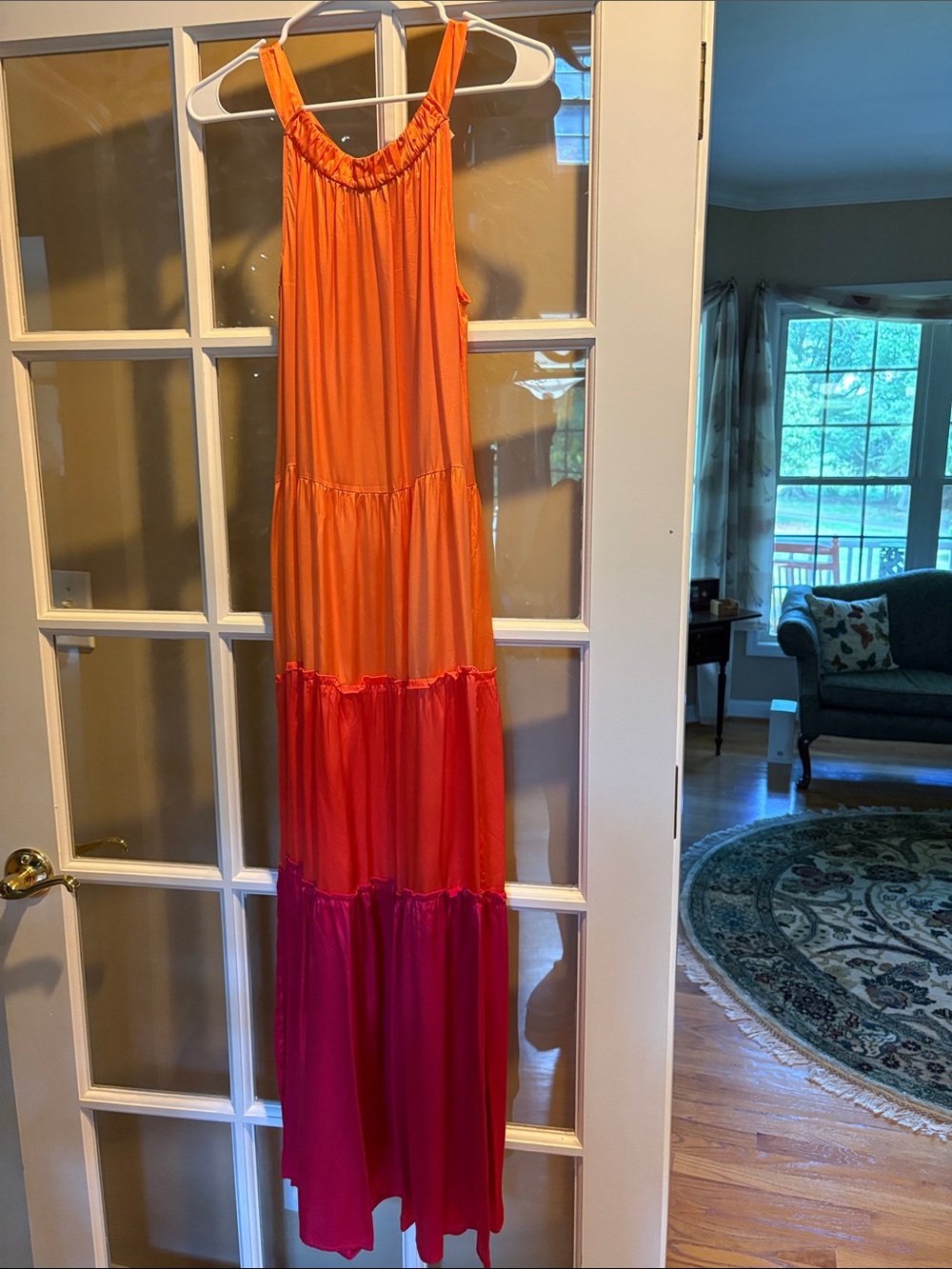 Soft Surroundings Orange and Pink Tiered Maxi Dress